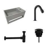 Fonteinset Sima Solid Surface Rechts 35.6x20.3x15.9cm Toiletkraan Knop Clickwaste Sifon Mat Zwart/Betonlook Fonteinset Sima Solid Surface Rechts 35.6x20.3x15.9cm Toiletkraan Knop Clickwaste Sifon Mat Zwart/Betonlook
