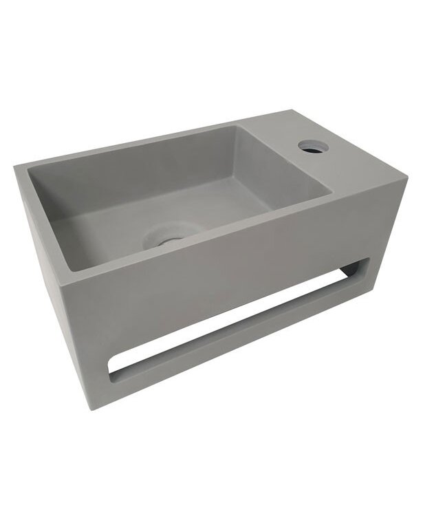 Fonteinset Sima Solid Surface Rechts 35.6x20.3x15.9cm Toiletkraan Knop Clickwaste Sifon Mat Zwart/Betonlook