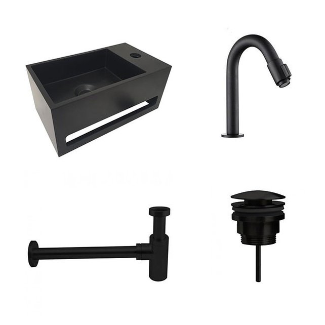 Fonteinset Sima Mat Zwart Solid Surface Rechts kraangat 35.6x20.3x15.9cm Toiletkraan Knop Clickwaste Sifon Fonteinset Sima Mat Zwart Solid Surface Rechts kraangat 35.6x20.3x15.9cm Toiletkraan Knop Clickwaste Sifon