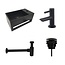 Fonteinset Sima Mat Zwart Solid Surface Rechts 35.6x20.3x15.9cm Toiletkraan Hendel Clickwaste Sifon Mat Zwart