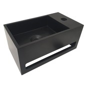 Fonteinset Sima Mat Zwart Solid Surface Rechts 35.6x20.3x15.9cm Toiletkraan Hendel Clickwaste Sifon Mat Zwart
