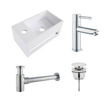 Fonteinset Yano Chroom Solid Surface Links 36x20x16cm Toiletkraan Hendel Clickwaste Sifon
