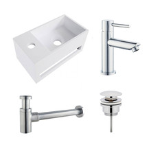 Fonteinset Yano Chroom Solid Surface Links 36x20x16cm Toiletkraan Hendel Clickwaste Sifon