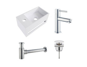 Fonteinset Yano Chroom Solid Surface Links 36x20x16cm Toiletkraan Hendel Clickwaste Sifon
