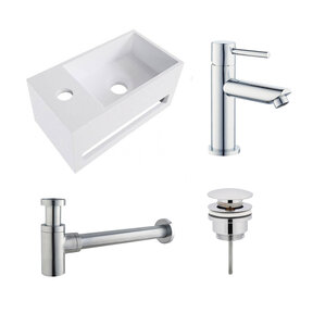 Fonteinset Yano Chroom Solid Surface Links 36x20x16cm Toiletkraan Hendel Clickwaste Sifon