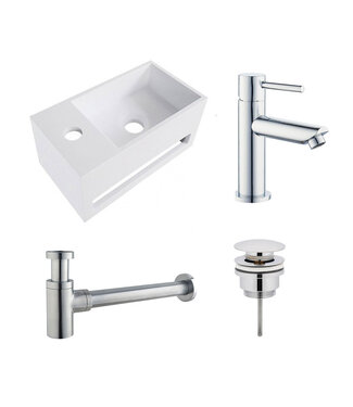Fonteinset Yano Chroom Solid Surface Links 36x20x16cm Toiletkraan Hendel Clickwaste Sifon