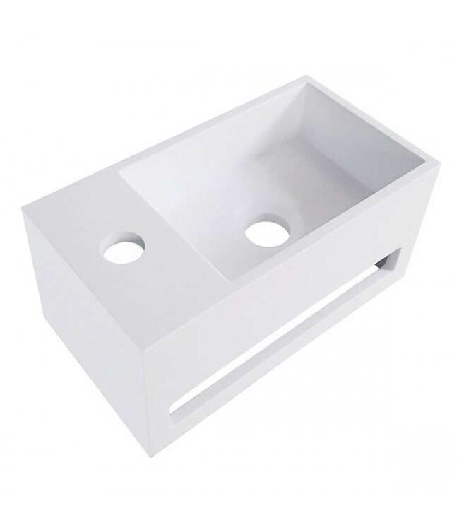 Fonteinset Yano Mat Zwart Solid Surface Links 36x20x16cm Toiletkraan Knop Clickwaste Sifon
