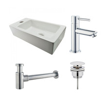 Fonteinset Rhea Chroom Rechthoek Links 36.5x18x9cm Toiletkraan Clickwaste Sifon