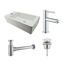 Fonteinset Rhea Chroom Rechthoek Links 36.5x18x9cm Toiletkraan Clickwaste Sifon