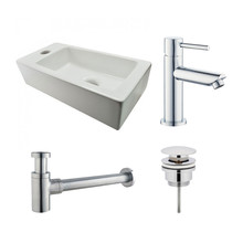 Fonteinset Rhea Chroom Rechthoek Links 36.5x18x9cm Toiletkraan Clickwaste Sifon