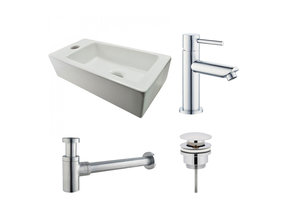 Fonteinset Rhea Chroom Rechthoek Links 36.5x18x9cm Toiletkraan Clickwaste Sifon