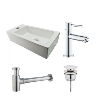 Fonteinset Rhea Chroom Rechthoek Links 36.5x18x9cm Toiletkraan Clickwaste Sifon