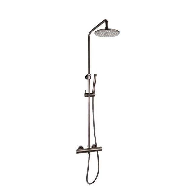 Opbouw regendouche set Effeze Gunmetal  Rond 20cm Hoofddouche Op de hoogte verstelbaar incl. staafhanddouche