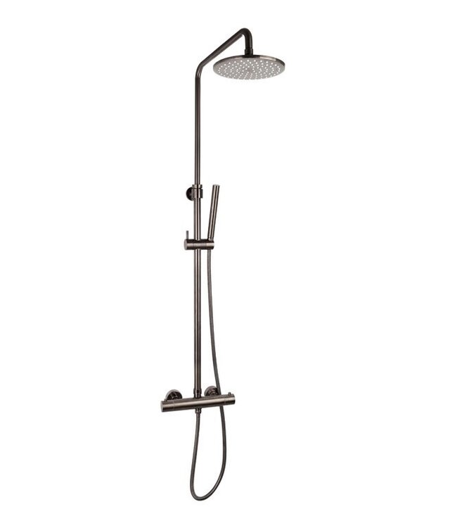 Opbouw regendouche set Effeze Gunmetal  Rond 20cm Hoofddouche Op de hoogte verstelbaar incl. staafhanddouche