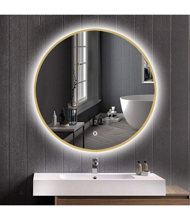 Badkamerspiegel Lara Rond Goud 100x100cm Geintegreerde LED Verlichting Touch Schakelaar