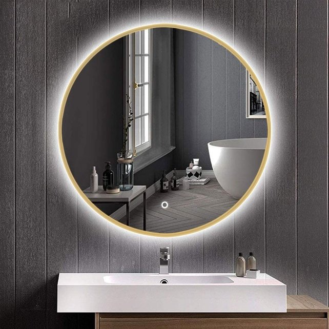 Badkamerspiegel Lara Rond Goud 60x60cm Geintegreerde LED Verlichting Touch Schakelaar