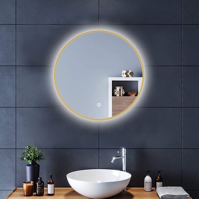 Badkamerspiegel Lara Rond Goud 60x60cm Geintegreerde LED Verlichting Touch Schakelaar
