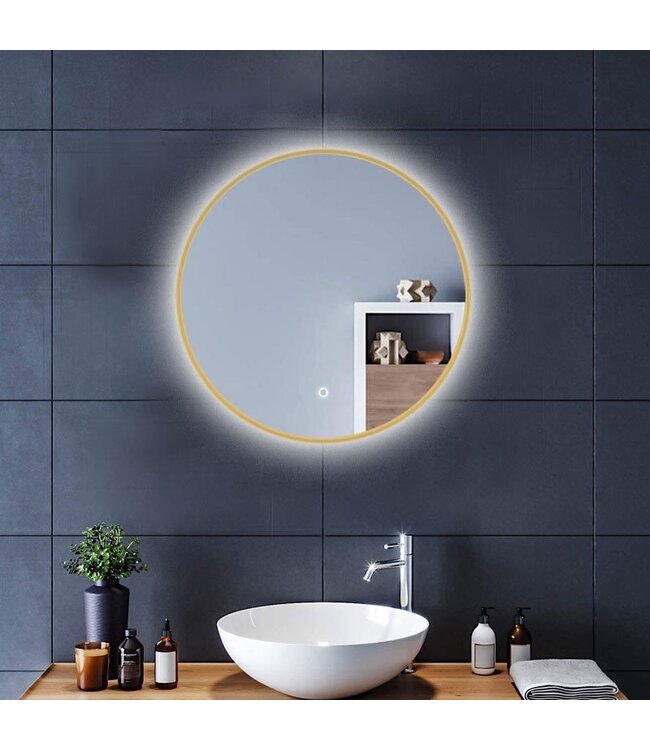 Badkamerspiegel Lara Rond Goud 60x60cm Geintegreerde LED Verlichting Touch Schakelaar