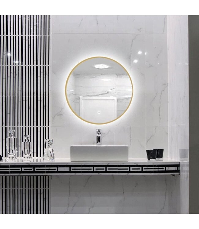Badkamerspiegel Lara Rond Goud 60x60cm Geintegreerde LED Verlichting Touch Schakelaar