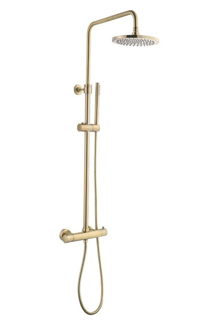 Opbouw regendouche set Effeze geborsteld Goud 20cm rond hoofddouche op de hoogte verstelbaar