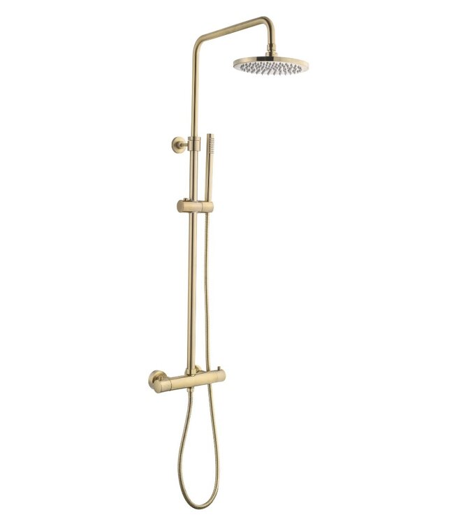 Opbouw regendouche set Effeze geborsteld Goud 20cm rond hoofddouche op de hoogte verstelbaar