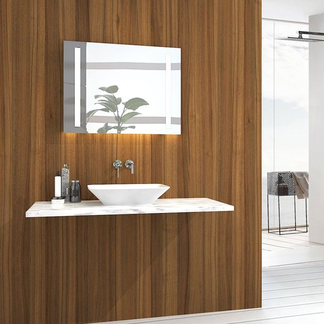 Badkamerspiegel Maxi 100x60cm Geintegreerde Zij LED Verlichting Verwarming Anti Condens Inclusief 2 Stopcontacten Badkamerspiegel Maxi 100x60cm Geintegreerde Zij LED Verlichting Verwarming Anti Condens Inclusief 2 Stopcontacten