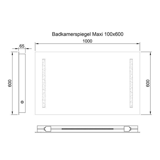 Badkamerspiegel Maxi 100x60cm Geintegreerde Zij LED Verlichting Verwarming Anti Condens Inclusief 2 Stopcontacten Badkamerspiegel Maxi 100x60cm Geintegreerde Zij LED Verlichting Verwarming Anti Condens Inclusief 2 Stopcontacten