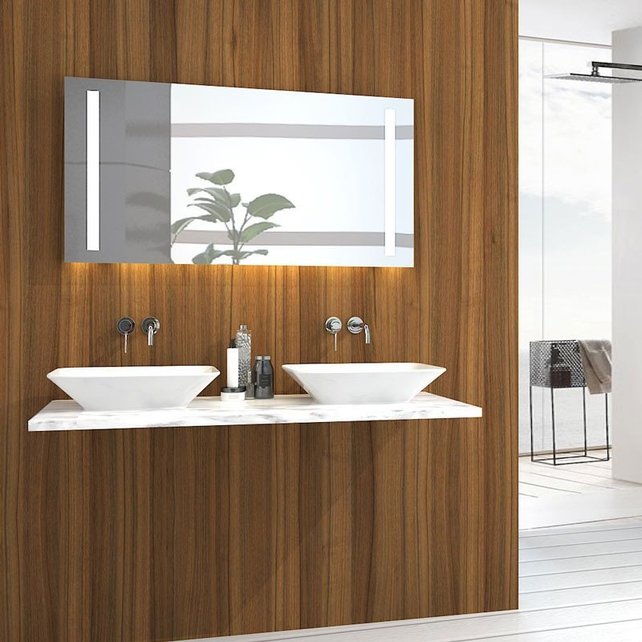 Badkamerspiegel Maxi 120x60cm Geintegreerde Zij LED Verlichting Verwarming Anti Condens Inclusief 2 Stopcontacten