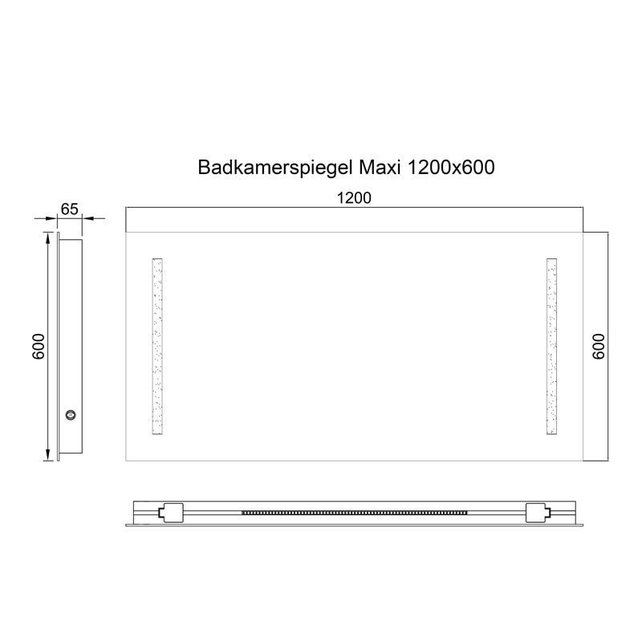 Badkamerspiegel Maxi 120x60cm Geintegreerde Zij LED Verlichting Verwarming Anti Condens Inclusief 2 Stopcontacten