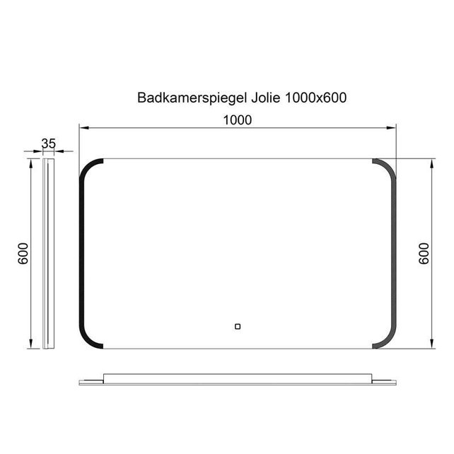 Badkamerspiegel Jolie 100x60cm Geintegreerde LED Verlichting Verwarming Anti Condens Touch Lichtschakelaar Dimbaar