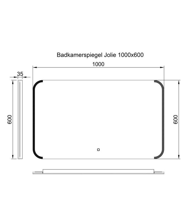 Badkamerspiegel Jolie 100x60cm Geintegreerde LED Verlichting Verwarming Anti Condens Touch Lichtschakelaar Dimbaar