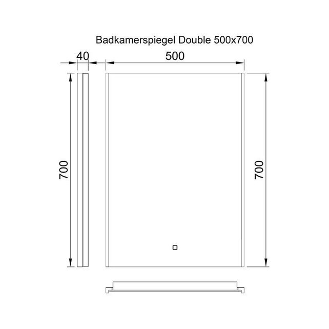 Badkamerspiegel Double 50x70cm Geintegreerde LED Verlichting Verwarming Anti Condens Lichtschakelaar Dimbaar