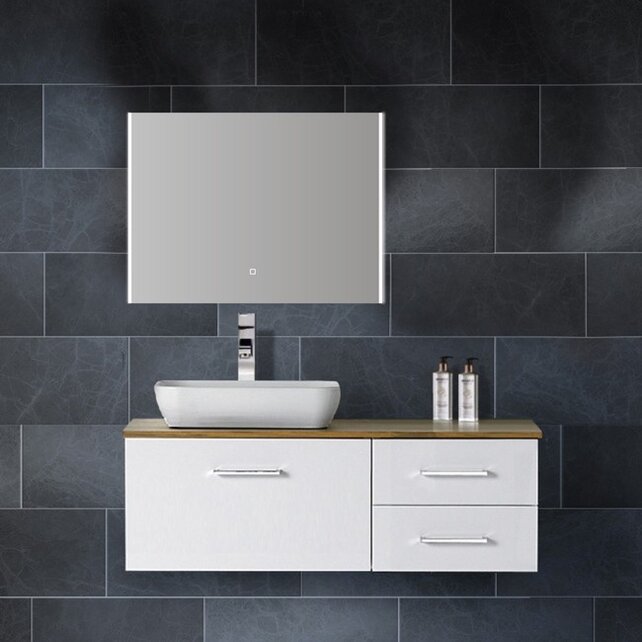 Badkamerspiegel Double 80x60cm Geintegreerde LED Verlichting Verwarming Anti Condens Lichtschakelaar Dimbaar