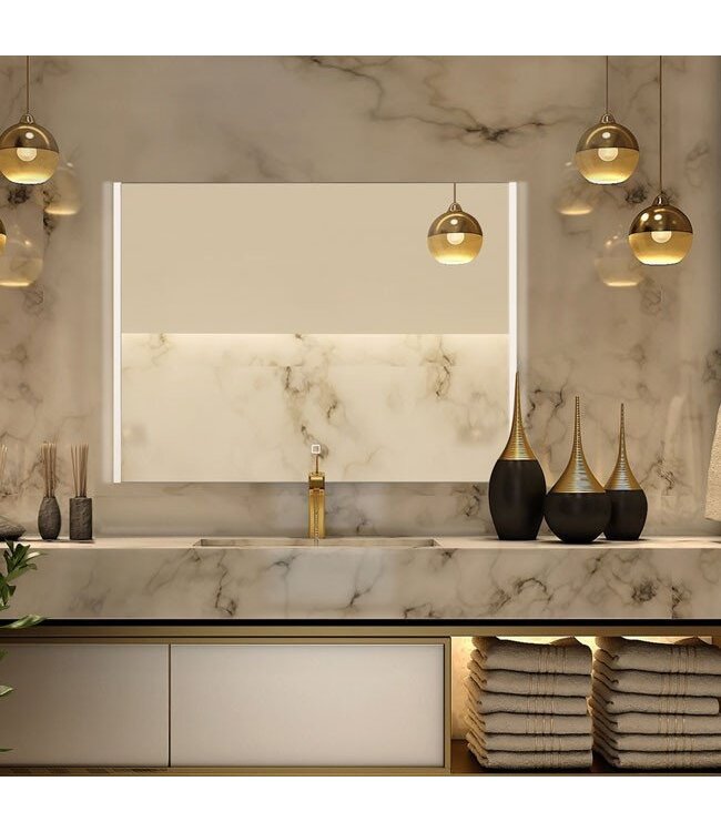 Badkamerspiegel Double 100x60cm Geintegreerde LED Verlichting Verwarming Anti Condens Lichtschakelaar Dimbaar