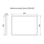 Badkamerspiegel Quatro 80x60cm Geintegreerde LED Verlichting Verwarming Anti Condens Touch Lichtschakelaar Dimbaar Badkamerspiegel Quatro 80x60cm Geintegreerde LED Verlichting Verwarming Anti Condens Touch Lichtschakelaar Dimbaar