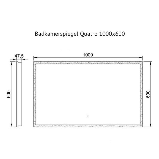Badkamerspiegel Quatro 100x60cm Geintegreerde LED Verlichting Verwarming Anti Condens Touch Lichtschakelaar Dimbaar Badkamerspiegel Quatro 100x60cm Geintegreerde LED Verlichting Verwarming Anti Condens Touch Lichtschakelaar Dimbaar