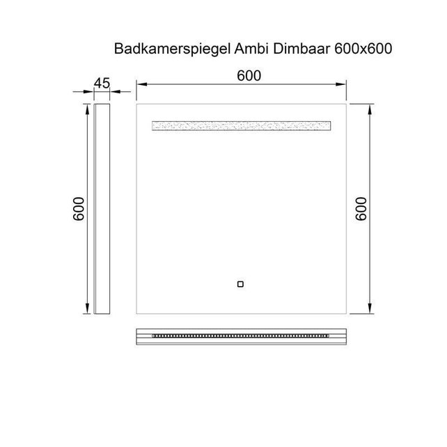 Badkamerspiegel Ambi 60x60cm Geintegreerde LED Verlichting Verwarming Anti Condens Touch Lichtschakelaar Dimbaar