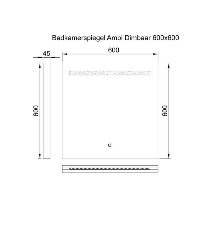 Badkamerspiegel Ambi 60x60cm Geintegreerde LED Verlichting Verwarming Anti Condens Touch Lichtschakelaar Dimbaar