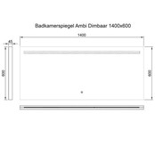Badkamerspiegel Ambi 140x60cm Geintegreerde LED Verlichting Verwarming Anti Condens Touch Lichtschakelaar Dimbaar