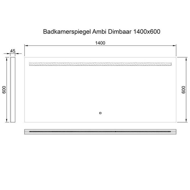 Badkamerspiegel Ambi 140x60cm Geintegreerde LED Verlichting Verwarming Anti Condens Touch Lichtschakelaar Dimbaar