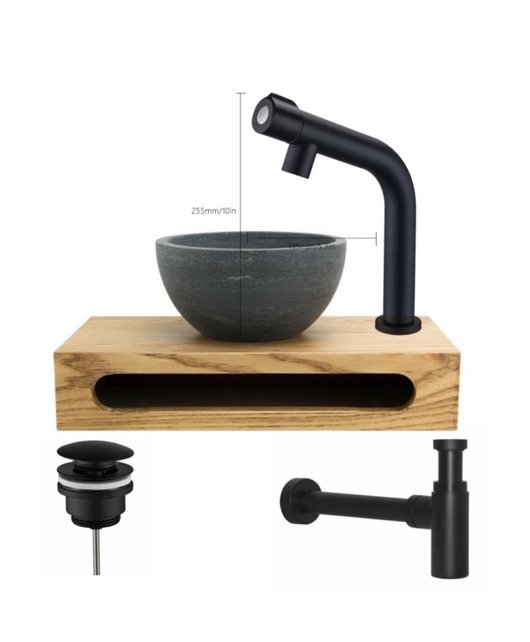 PARRO Mini Toilet Fonteinset met Handdoekhouder natuursteen waskom Zwart Balkon Kraan met draaiknop Pushup en Sifon 40x22x8cm PARRO Mini Toilet Fonteinset met Handdoekhouder natuursteen waskom Zwart Balkon Kraan met draaiknop Pushup en Sifon 40x22x8cm