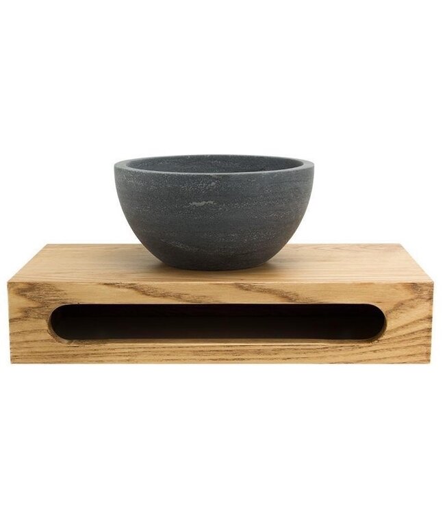 SANI-SUPPLY PARRO Mini Toilet Fonteinset met Handdoekhouder natuursteen waskom Zwart Balkon Kraan met draaiknop Pushup en Sifon 40x22x8cm