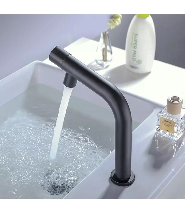 PARRO Mini Toilet Fonteinset met Handdoekhouder natuursteen waskom Zwart Balkon Kraan met draaiknop Pushup en Sifon 40x22x8cm