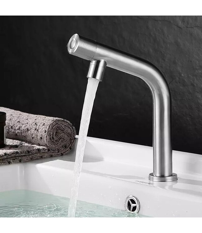 Mini Toilet Fonteinset Parro RVS Geborsteld Handdoekhouder natuursteen waskom Balkon Kraan met draaiknop Pushup en Sifon 40x22x8cm