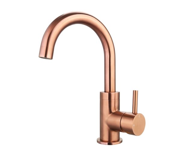 Wastafelkraan Largo Geborsteld Koper hoog met draaibare Uitloop 24,4cm
