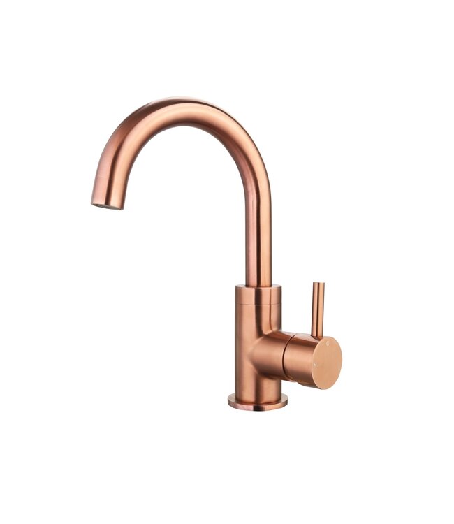 Wastafelkraan Largo Geborsteld Koper hoog met draaibare Uitloop 24,4cm