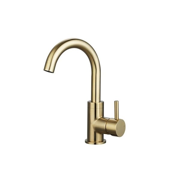 Wastafelkraan Largo Geborsteld goud hoog met draaibare Uitloop 24,4cm