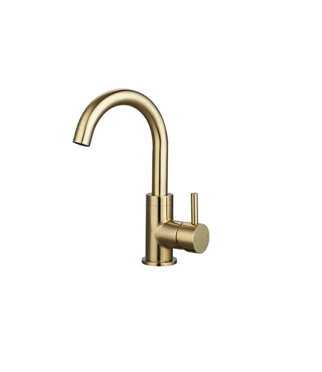 Wastafelkraan Largo Geborsteld goud hoog met draaibare Uitloop 24,4cm