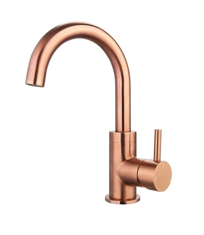 Wastafelkraan Largo Geborsteld goud hoog met draaibare Uitloop 24,4cm