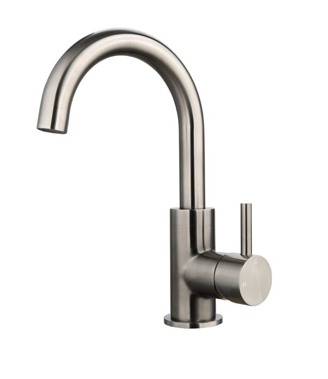 Wastafelkraan Largo Geborsteld goud hoog met draaibare Uitloop 24,4cm